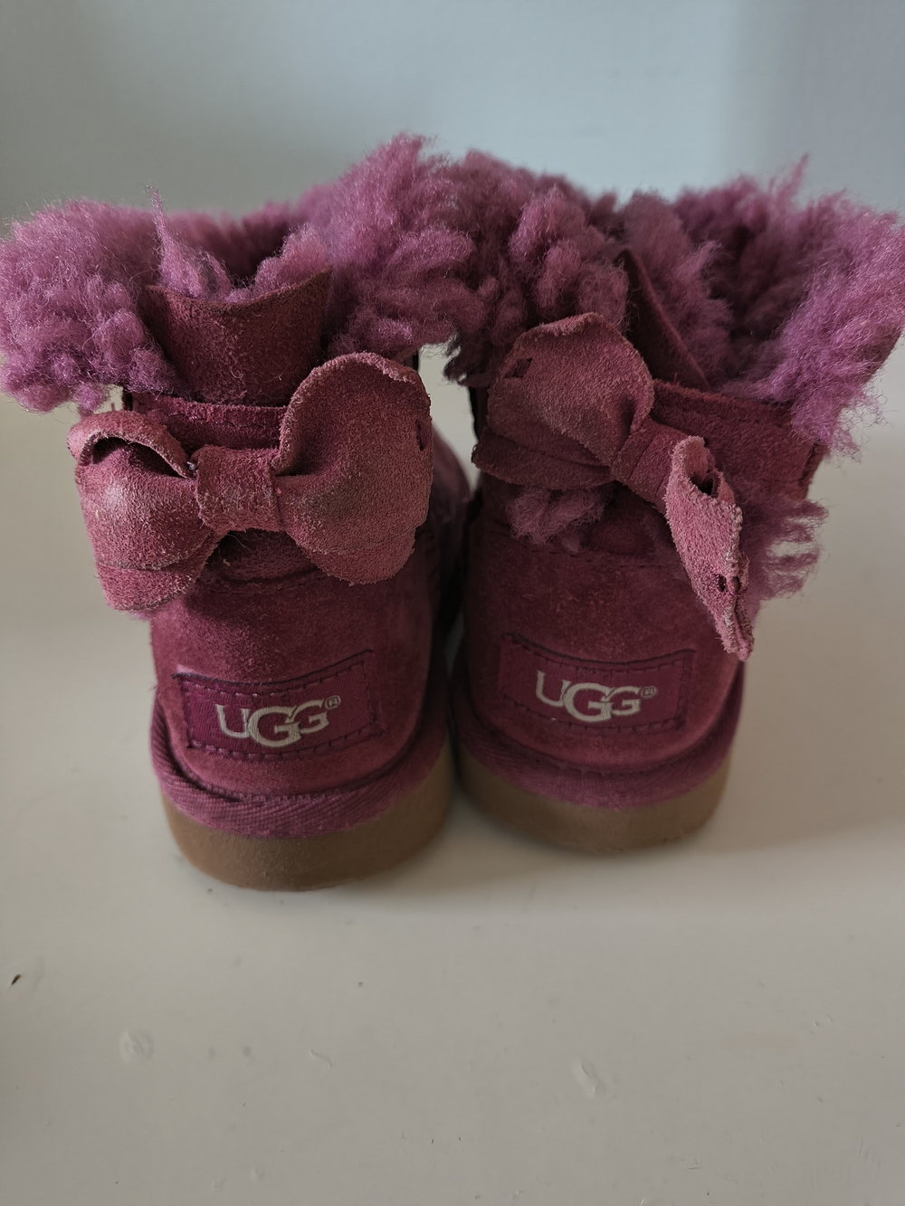 UGG Pink Suede Shearling Bow Booties